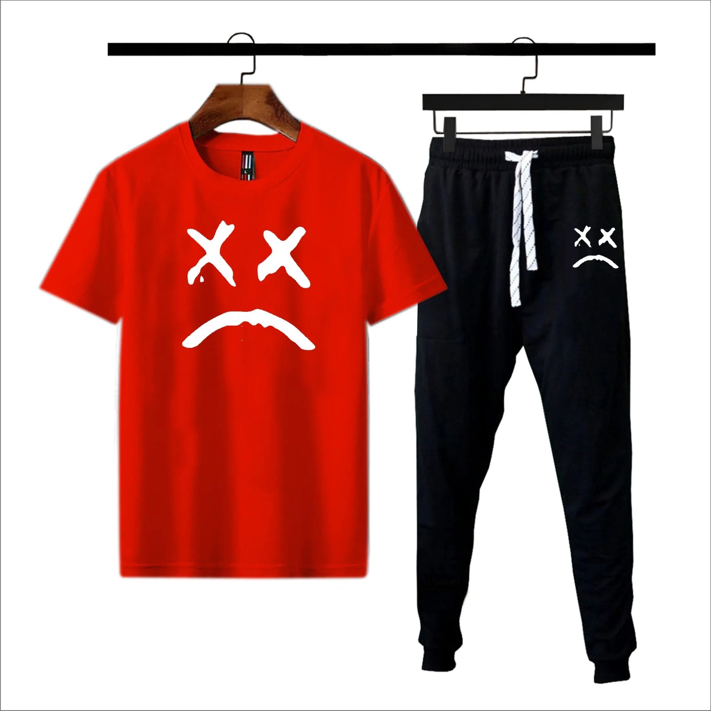 Black printed gymwear summer tshirt + trouser soft and comfy tracksuit for men and boys