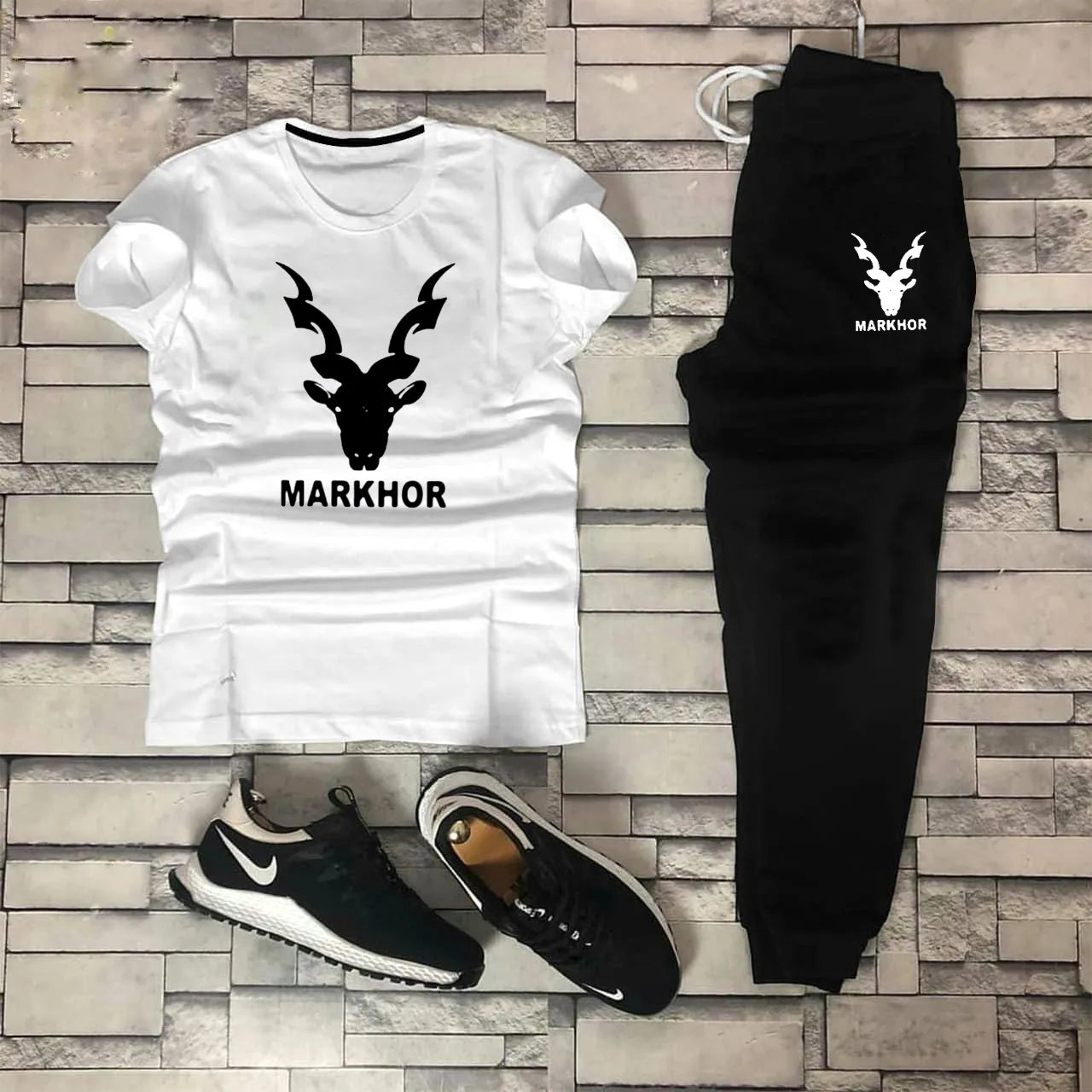 White & black markhor printed For Men & Boys - Soft & Comfy Fabric Summer Printed / New trendy fired printed black & white premium quality tracksuit for men and boys
