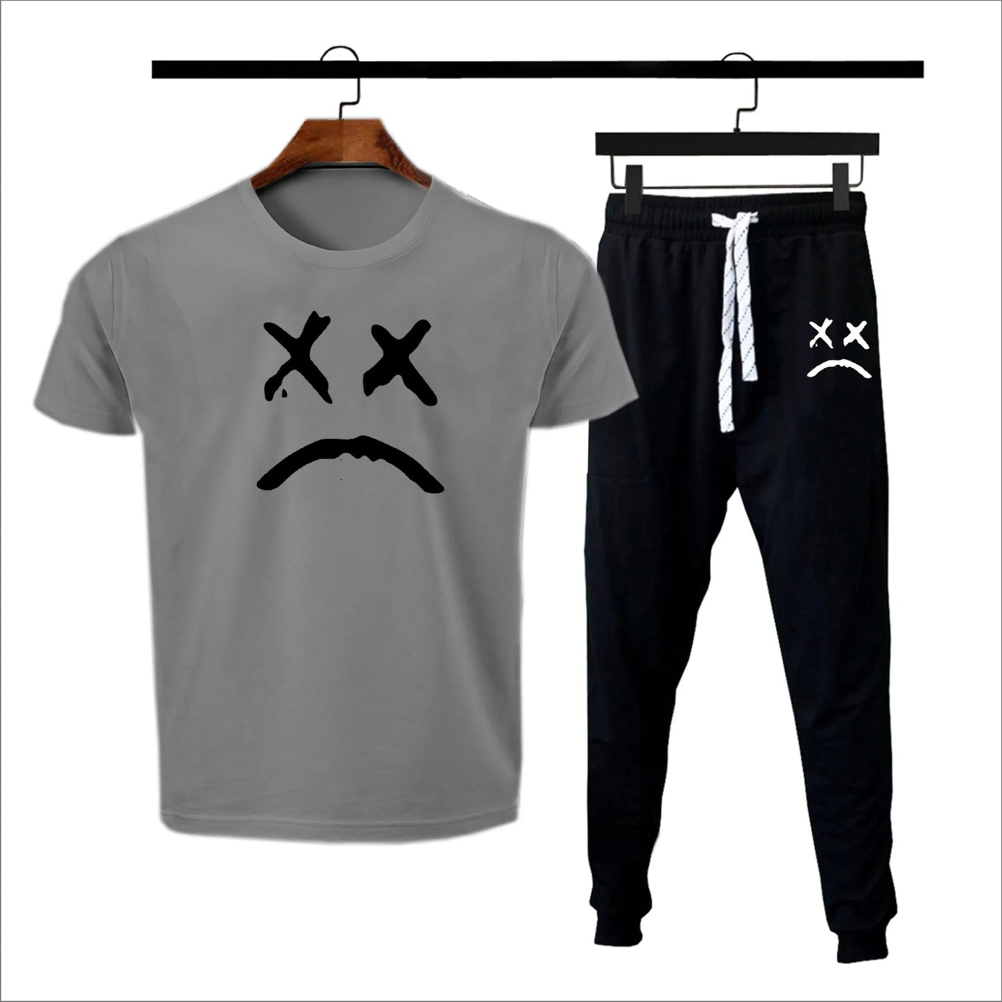 Black printed gymwear summer tshirt + trouser soft and comfy tracksuit for men and boys