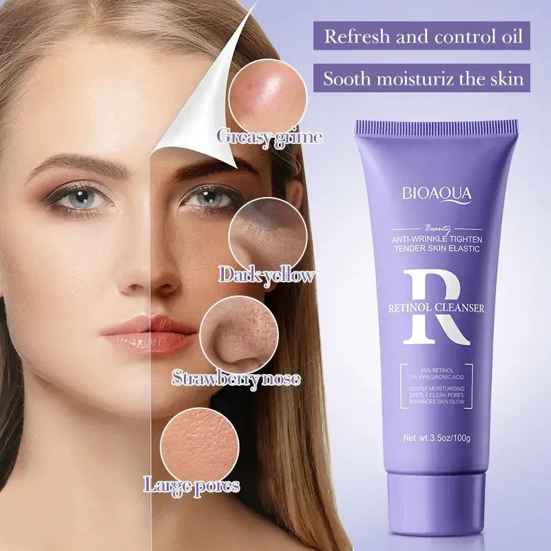 BIOAQUA Retinol 4 Pcs Facial Series Cleansing Removing Residual Anti Wrinkle Firming Whitening Moisturizing Brightening Cream Skin Care Facial Kit