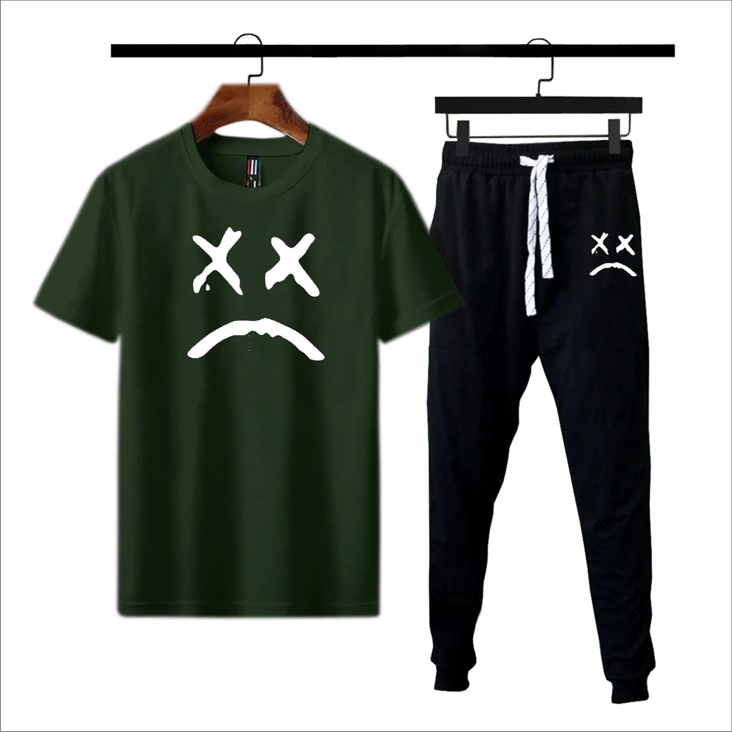 Black printed gymwear summer tshirt + trouser soft and comfy tracksuit for men and boys