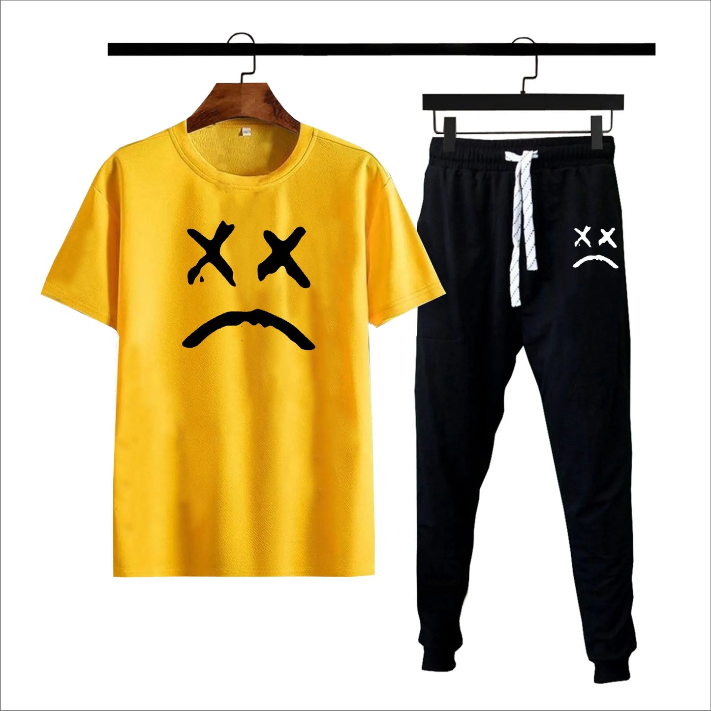 Black printed gymwear summer tshirt + trouser soft and comfy tracksuit for men and boys