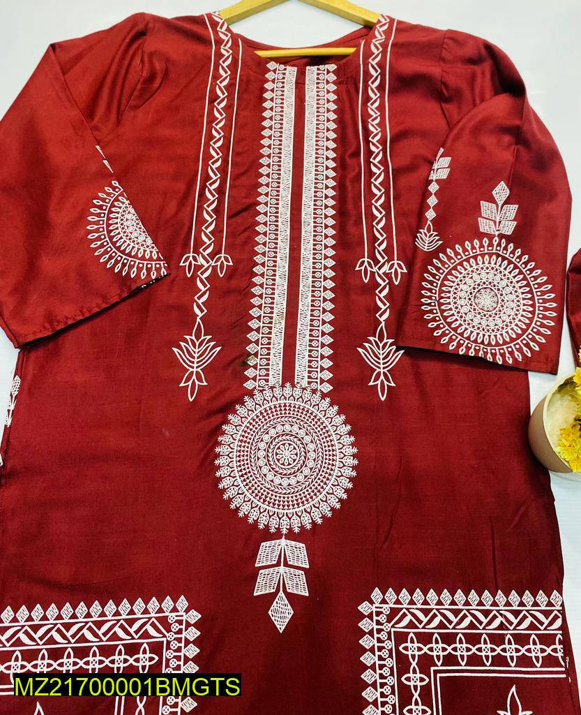 2Psc Woman's stitched Linen Block Printed