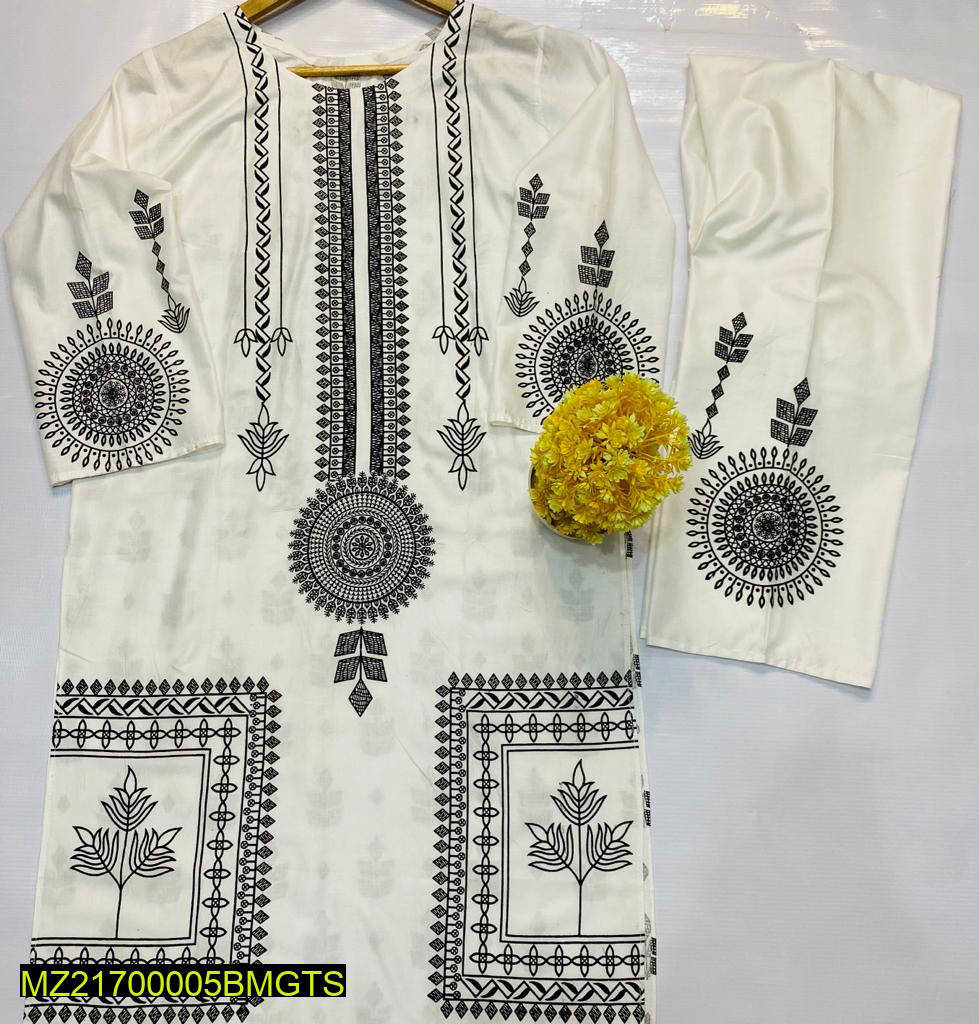2Psc Woman's stitched Linen Block Printed