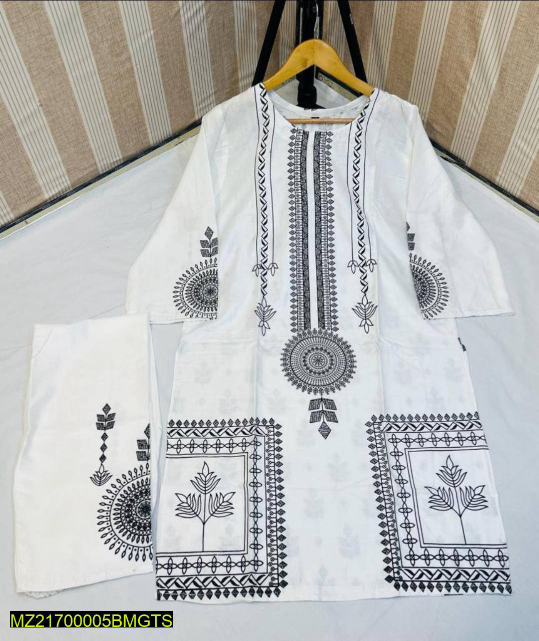2Psc Woman's stitched Linen Block Printed