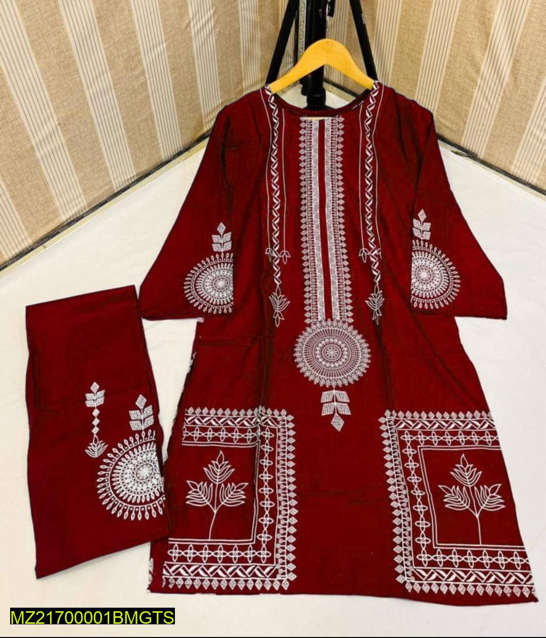 2Psc Woman's stitched Linen Block Printed