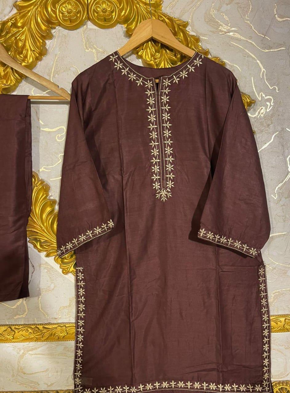 woman's Linen Embroidered Shirt And Trouser _2Pcs