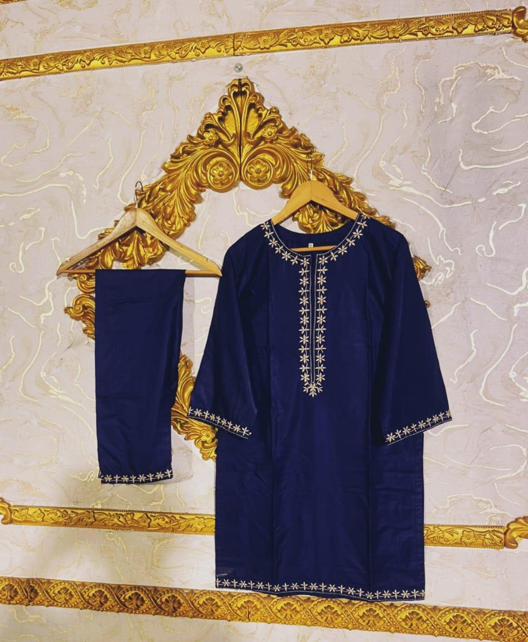 woman's Linen Embroidered Shirt And Trouser _2Pcs