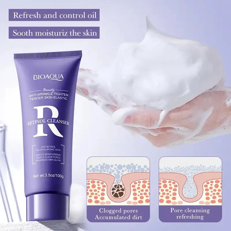 BIOAQUA Retinol 4 Pcs Facial Series Cleansing Removing Residual Anti Wrinkle Firming Whitening Moisturizing Brightening Cream Skin Care Facial Kit