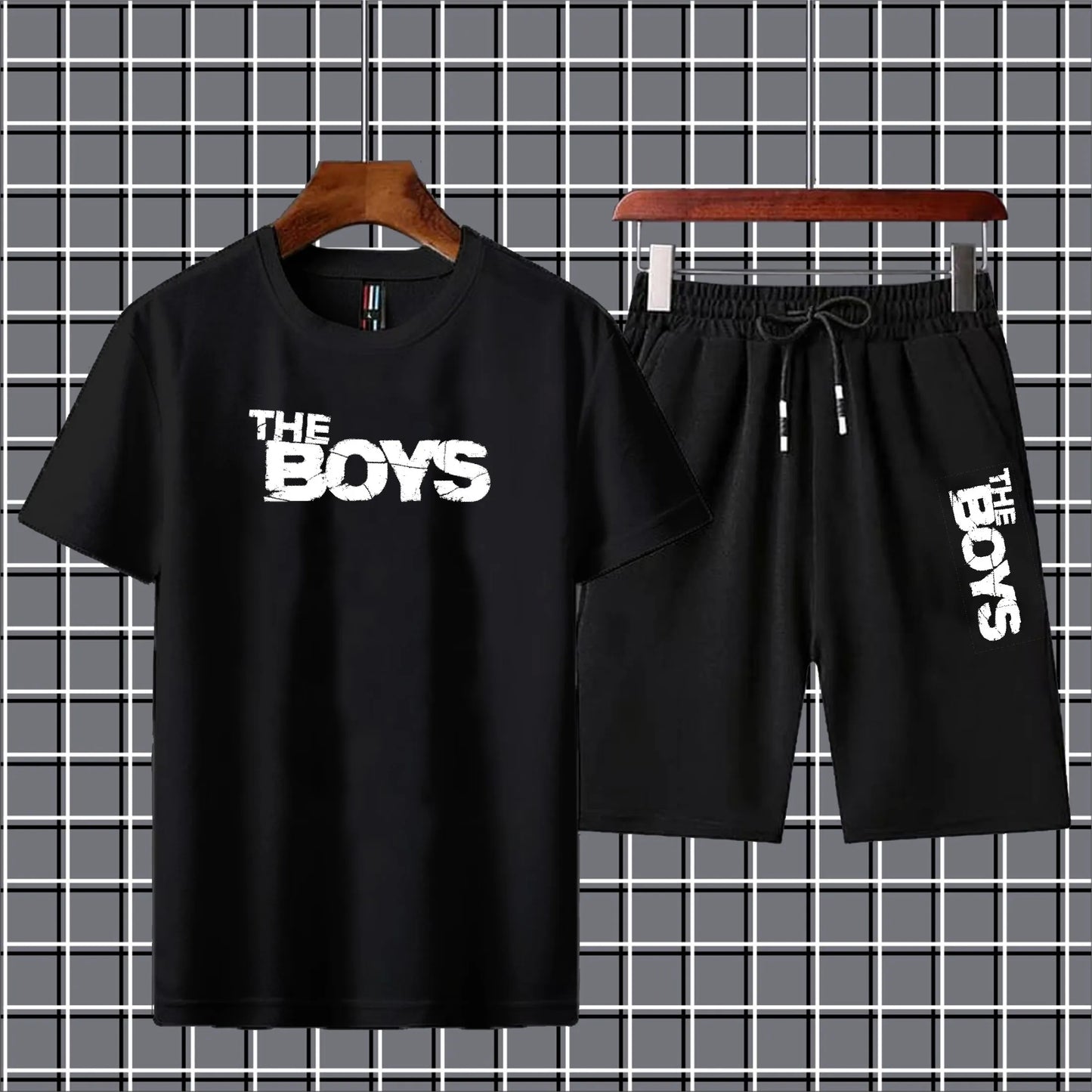 Black new arrival 2 pc summer short tracksuit for men and boys