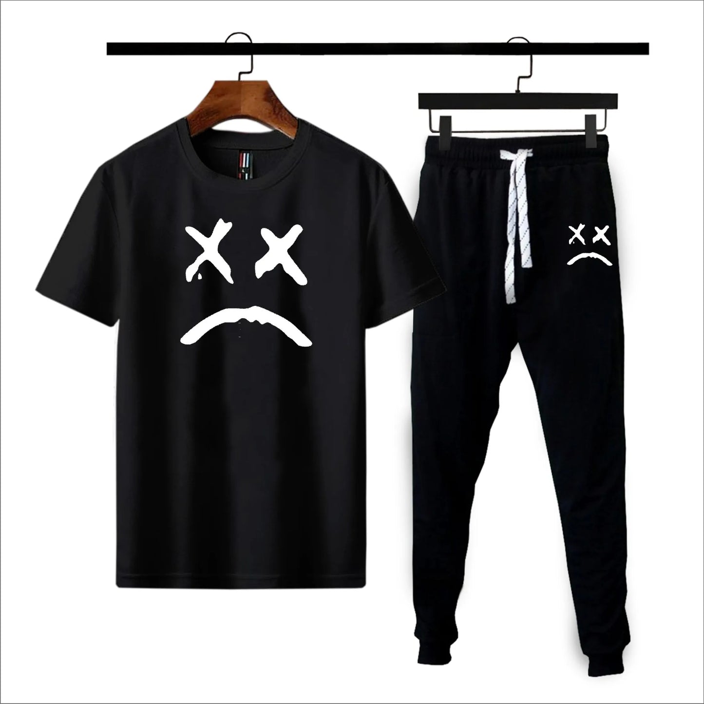 Black printed gymwear summer tshirt + trouser soft and comfy tracksuit for men and boys