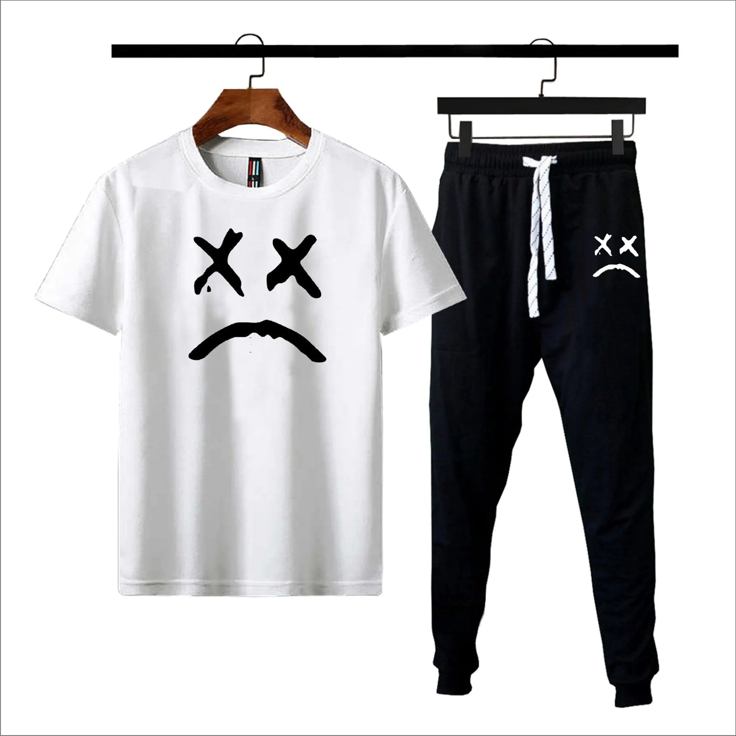Black printed gymwear summer tshirt + trouser soft and comfy tracksuit for men and boys