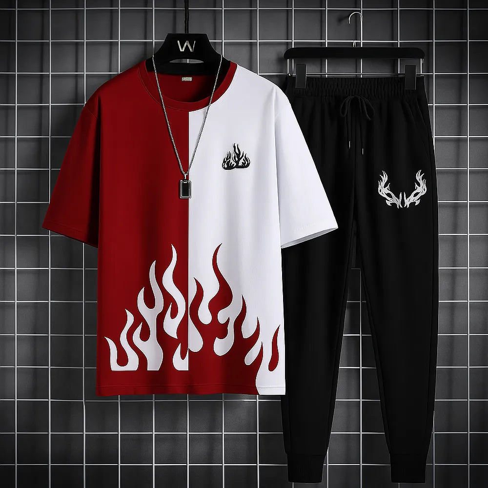 White & black markhor printed For Men & Boys - Soft & Comfy Fabric Summer Printed / New trendy fired printed black & white premium quality tracksuit for men and boys