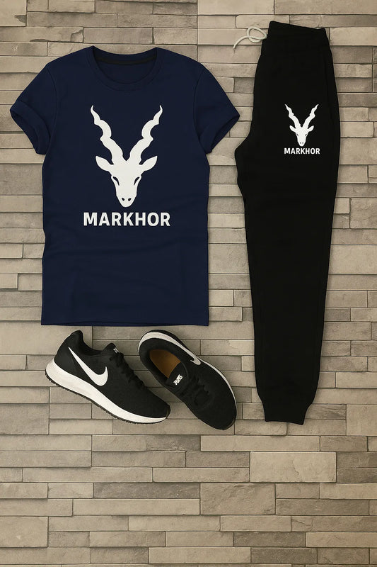 White & black markhor printed For Men & Boys - Soft & Comfy Fabric Summer Printed / New trendy fired printed black & white premium quality tracksuit for men and boys