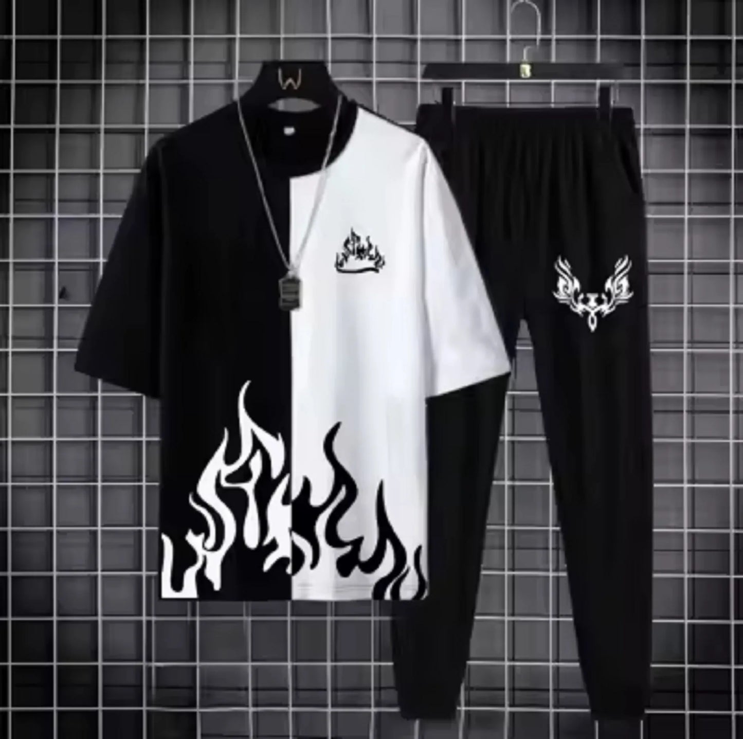 White & black markhor printed For Men & Boys - Soft & Comfy Fabric Summer Printed / New trendy fired printed black & white premium quality tracksuit for men and boys