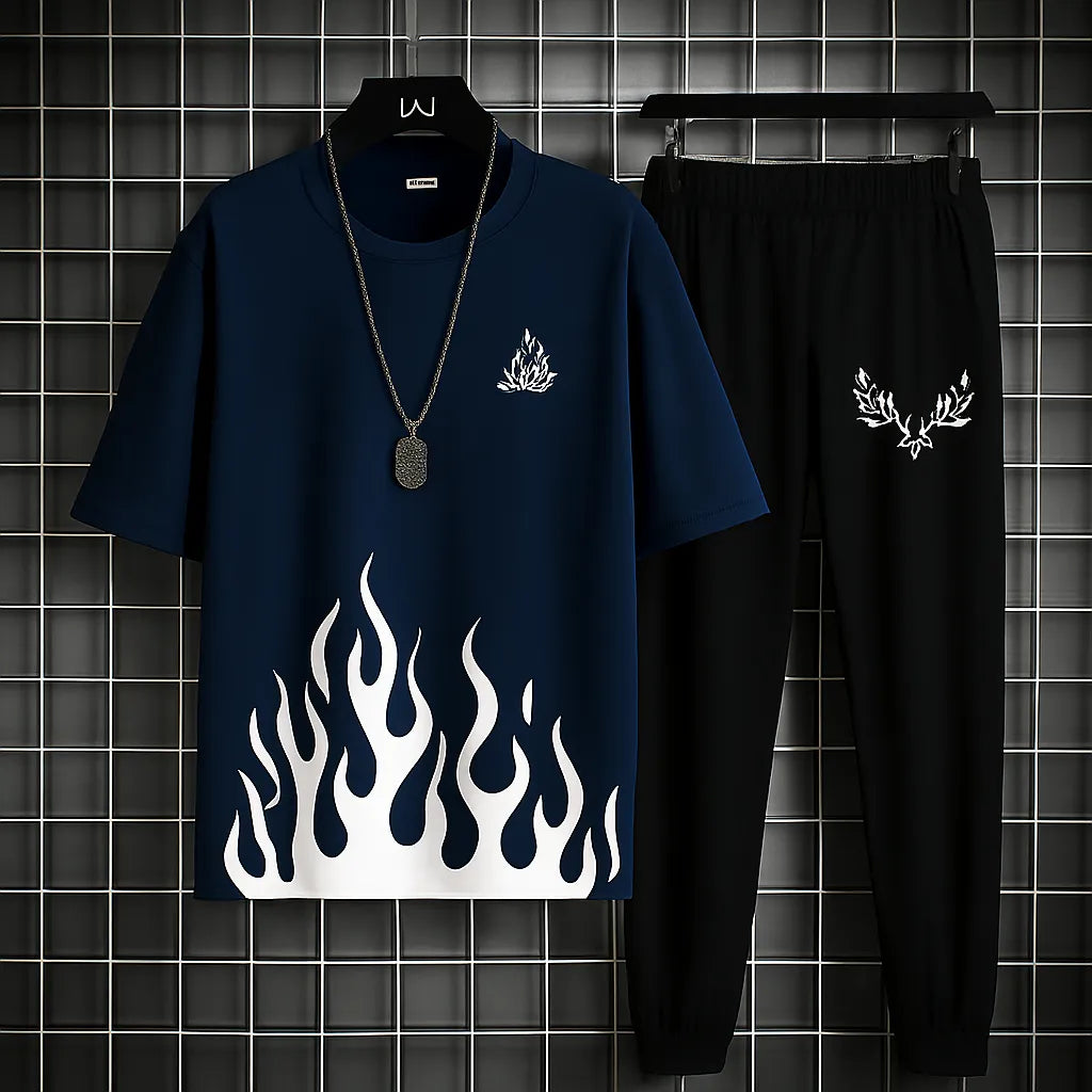 White & black markhor printed For Men & Boys - Soft & Comfy Fabric Summer Printed / New trendy fired printed black & white premium quality tracksuit for men and boys
