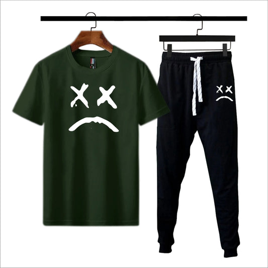 Black printed gymwear summer tshirt + trouser soft and comfy tracksuit for men and boys