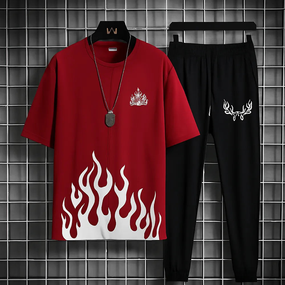 White & black markhor printed For Men & Boys - Soft & Comfy Fabric Summer Printed / New trendy fired printed black & white premium quality tracksuit for men and boys