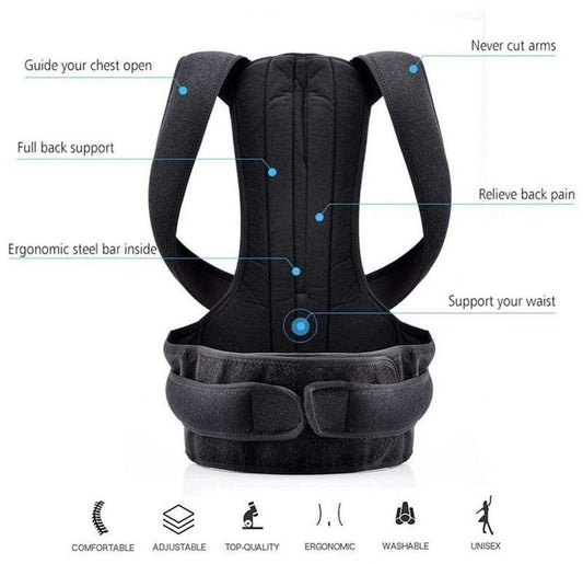 Back Posture Corrector Belt And Poster Correction Shoulder Support Lumber Brace Adjustable Belt For Men And Women In Free Size And red Color