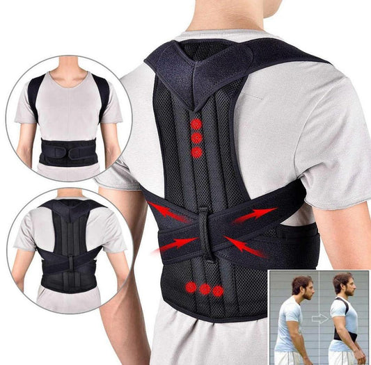Back Posture Corrector Belt And Poster Correction Shoulder Support Lumber Brace Adjustable Belt For Men And Women In Free Size And red Color
