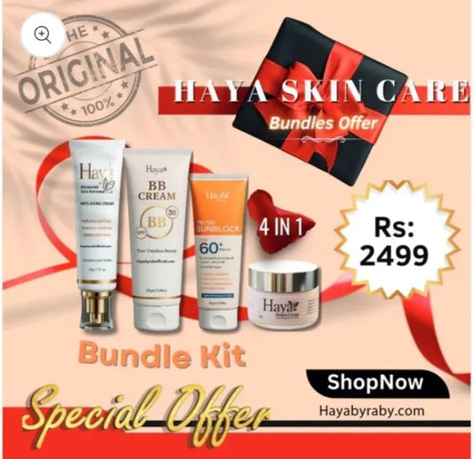 Haya by Rabi Pirzada 4in1 Bundle BB cream Ultra whitening cream Tinted Sunblock SPF 60 & Extreme strong skin whitening cream Anti aging Rabi Pirzada Official Original Products