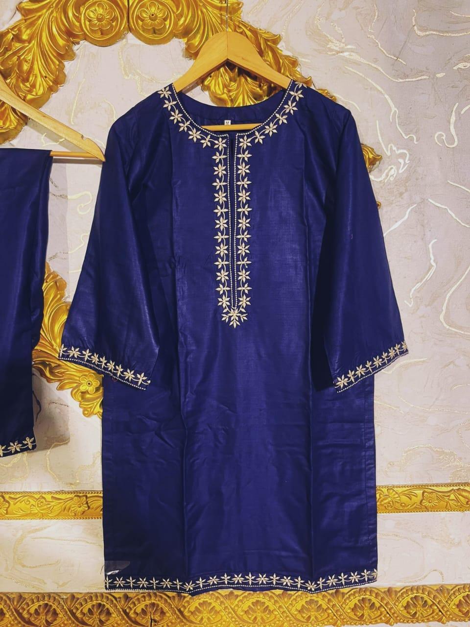 woman's Linen Embroidered Shirt And Trouser _2Pcs