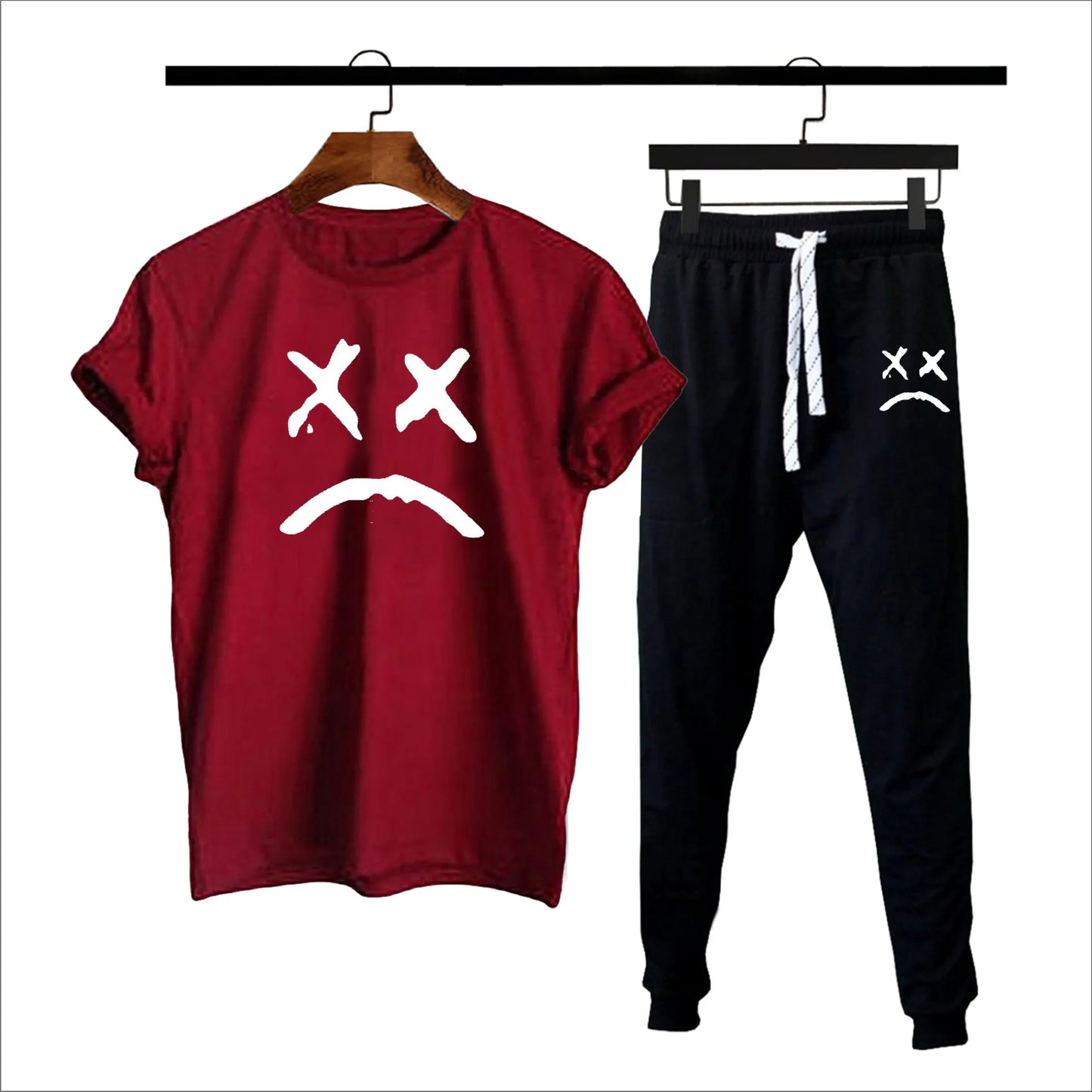 Black printed gymwear summer tshirt + trouser soft and comfy tracksuit for men and boys