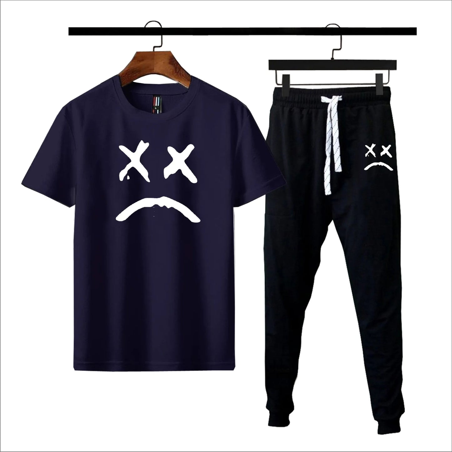 Black printed gymwear summer tshirt + trouser soft and comfy tracksuit for men and boys