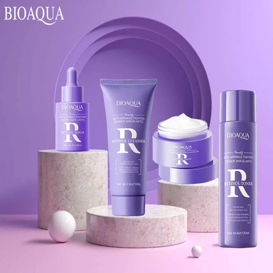 BIOAQUA Retinol 4 Pcs Facial Series Cleansing Removing Residual Anti Wrinkle Firming Whitening Moisturizing Brightening Cream Skin Care Facial Kit